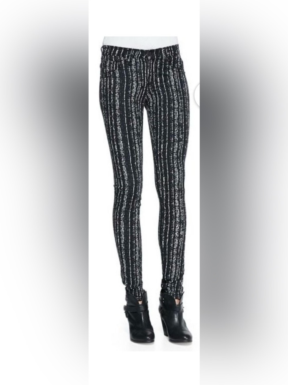 rag & bone Black & White Barcode Print Stretch Skinny Legging / Jegging Jeans